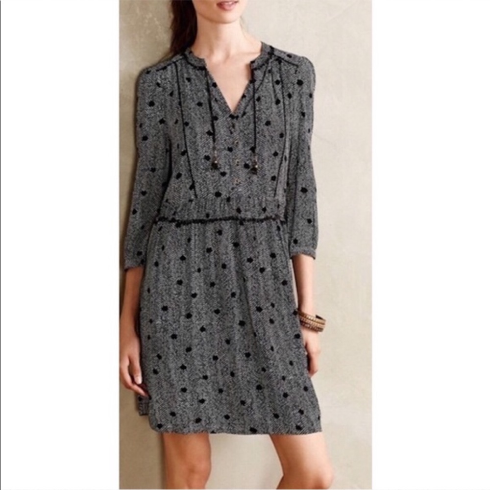 Anthropologie Black and Gray Polka Dot Dress